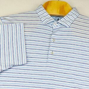 JOHNNIE-O Men's Top Shelf Polo Shirt XL Blue Stripe Short Sleeve Polyester Blend